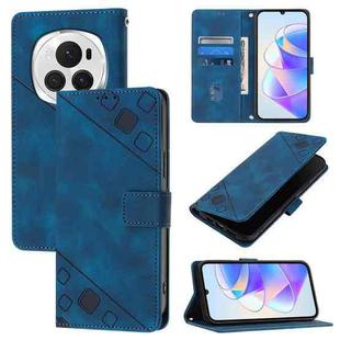For Honor Magic6 Pro 5G Global Skin-feel Embossed Leather Phone Case(Blue)