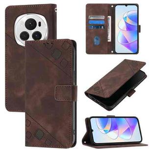 For Honor Magic6 Pro 5G Global Skin-feel Embossed Leather Phone Case(Brown)