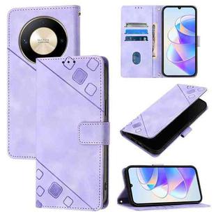 For Honor X9b / Magic6 Lite 5G Global Skin-feel Embossed Leather Phone Case(Light Purple)