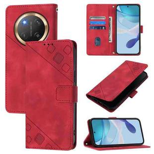 For Honor X9c 5G Global Skin-feel Embossed Leather Phone Case(Red)