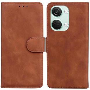 For OnePlus Nord 3 Skin Feel Pure Color Flip Leather Phone Case(Brown)