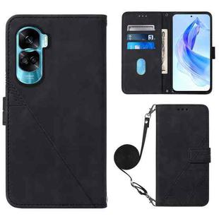 For Honor 90 Lite Crossbody 3D Embossed Flip Leather Phone Case(Black)