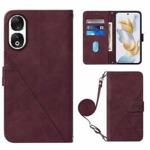 For Honor 90 Crossbody 3D Embossed Flip Leather Phone Case(Wine Red)