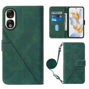 For Honor 90 Crossbody 3D Embossed Flip Leather Phone Case(Dark Green)