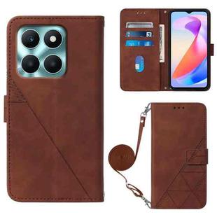 For Honor X6a Crossbody 3D Embossed Flip Leather Phone Case(Brown)