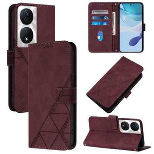 For Honor 90 Smart Global/X7b 4G/5G Global Crossbody 3D Embossed Flip Leather Phone Case(Wine Red)