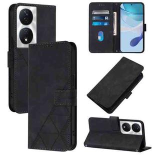 For Honor 90 Smart Global/X7b 4G/5G Global Crossbody 3D Embossed Flip Leather Phone Case(Black)