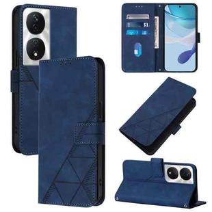 For Honor 90 Smart Global/X7b 4G/5G Global Crossbody 3D Embossed Flip Leather Phone Case(Blue)