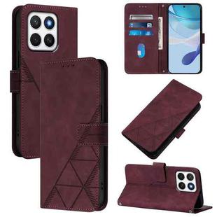 For Honor X8c 4G Global Crossbody 3D Embossed Flip Leather Phone Case(Wine Red)