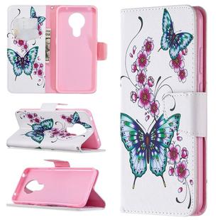 For Nokia 5.3 Colored Drawing Pattern Horizontal Flip Leather Case with Holder & Card Slots & Wallet(Peach Blossom and Butterfly)
