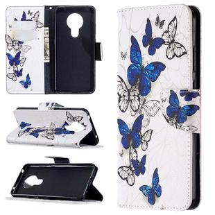 For Nokia 5.3 Colored Drawing Pattern Horizontal Flip Leather Case with Holder & Card Slots & Wallet(Blue Butterfly)
