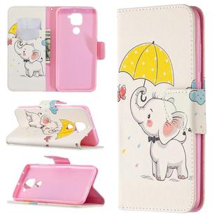 For Xiaomi Redmi Note 9 Colored Drawing Pattern Horizontal Flip Leather Case with Holder & Card Slots & Wallet(Elephant)