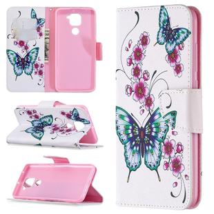 For Xiaomi Redmi Note 9 Colored Drawing Pattern Horizontal Flip Leather Case with Holder & Card Slots & Wallet(Peach Blossom and Butterfly)