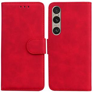 For Sony Xperia 1 VI Skin Feel Pure Color Flip Leather Phone Case(Red)