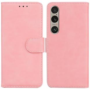 For Sony Xperia 1 VI Skin Feel Pure Color Flip Leather Phone Case(Pink)