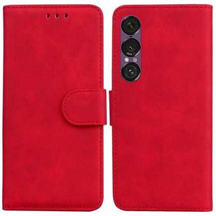 For Sony Xperia 1 VII Skin Feel Pure Color Flip Leather Phone Case(Red)