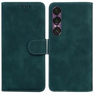 For Sony Xperia 1 VII Skin Feel Pure Color Flip Leather Phone Case(Green)