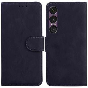For Sony Xperia 1 VII Skin Feel Pure Color Flip Leather Phone Case(Black)