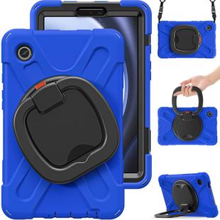 For Samsung Galaxy Tab A9 Silicone Hybrid PC Tablet Case with Holder & Shoulder Strap(Blue)