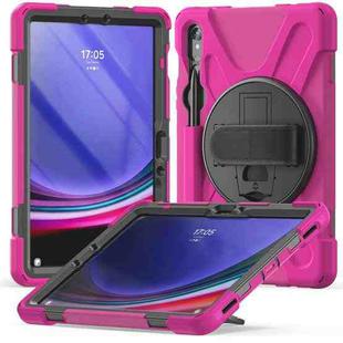 For Samsung Galaxy Tab S9 / S8 / S7 Rotary Handle Grab TPU + PC Tablet Case(Rose Red)