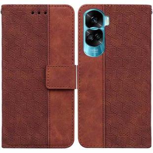 For Honor 90 Lite Geometric Embossed Leather Phone Case(Brown)