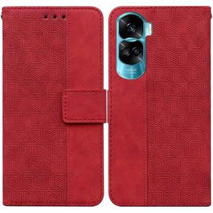 For Honor 90 Lite Geometric Embossed Leather Phone Case(Red)