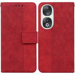 For Honor 90 Geometric Embossed Leather Phone Case(Red)