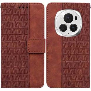 For Honor Magic6 Pro Geometric Embossed Leather Phone Case(Brown)