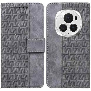 For Honor Magic6 Pro Geometric Embossed Leather Phone Case(Grey)