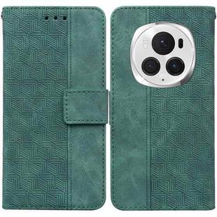 For Honor Magic6 Pro Geometric Embossed Leather Phone Case(Green)