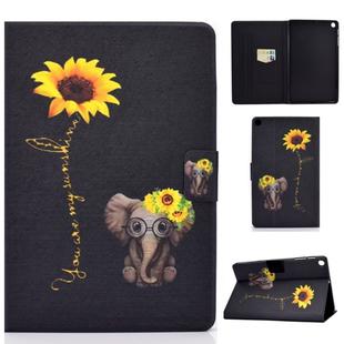 For Samsung Galaxy Tab A 10.1 (2019) T515 / T510 Voltage Painted Pattern Tablet PC Protective Leather Case with Bracket & Card Slots & Anti-skid Strip(Chrysanthemum Elephant)