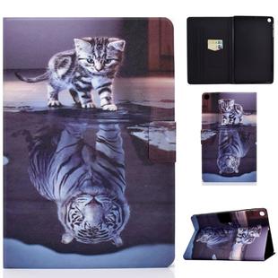 For Samsung Galaxy Tab A 10.1 (2019) T515 / T510 Voltage Painted Pattern Tablet PC Protective Leather Case with Bracket & Card Slots & Anti-skid Strip(Cat and Tiger)