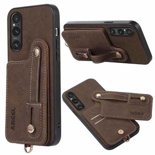 For Sony Xperia 1 V ABEEL Litchi Texture Card Bag PU Phone Case(Khaki)