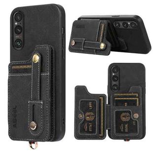 For Sony Xperia 1 V ABEEL Litchi Texture Card Bag PU Phone Case(Black)