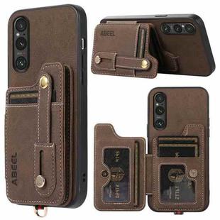 For Sony Xperia 1 V ABEEL Litchi Texture Card Bag PU Phone Case(Khaki)