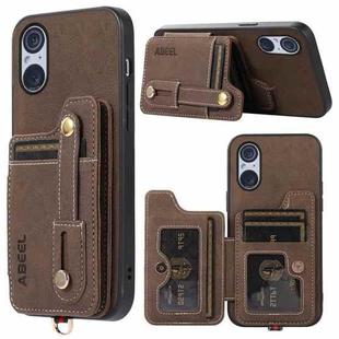 For Sony Xperia 5 V ABEEL Litchi Texture Card Bag PU Phone Case(Khaki)