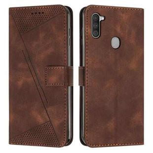 For Samsung Galaxy A11 Dream Triangle Leather Phone Case with Long Lanyard(Brown)