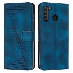 For Samsung Galaxy A21 Dream Triangle Leather Phone Case with Long Lanyard(Blue)