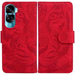 For Honor 90 Lite Tiger Embossing Pattern Flip Leather Phone Case(Red)