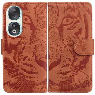 For Honor 90 Tiger Embossing Pattern Flip Leather Phone Case(Brown)