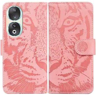 For Honor 90 Tiger Embossing Pattern Flip Leather Phone Case(Pink)