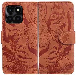 For Honor X6a Tiger Embossing Pattern Flip Leather Phone Case(Brown)