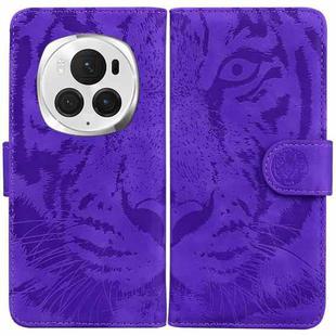 For Honor Magic6 Pro Tiger Embossing Pattern Flip Leather Phone Case(Purple)