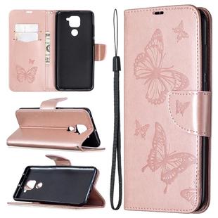 For Xiaomi Redmi Note 9 Two Butterflies Embossing Pattern Horizontal Flip Leather Case with Holder & Card Slot & Wallet & Lanyard(Gold)