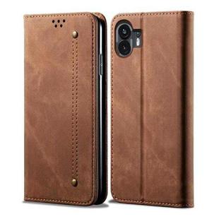 For Nothing Phone 2 Denim Texture Casual Style Flip Leather Case(Brown)