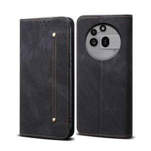 For Nothing Phone 3a Pro Denim Texture Casual Style Flip Leather Case(Black)