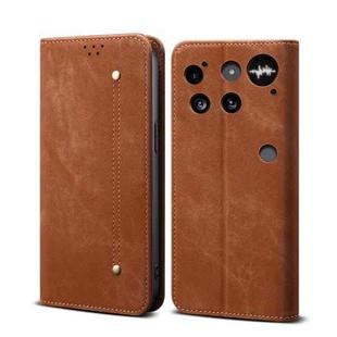 For Nothing Phone 3 Denim Texture Casual Style Flip Leather Case(Brown)