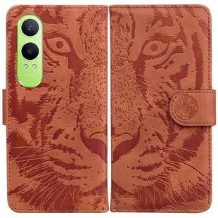 For OnePlus Nord CE4 Lite Tiger Embossing Pattern Flip Leather Phone Case(Brown)