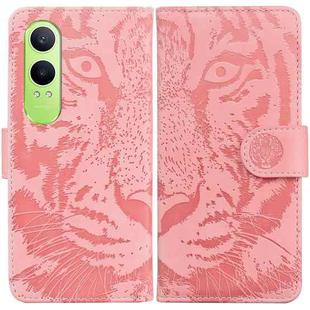 For OnePlus Nord CE4 Lite Tiger Embossing Pattern Flip Leather Phone Case(Pink)