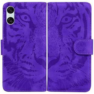 For Sony Xperia 10 VI Tiger Embossing Pattern Flip Leather Phone Case(Purple)